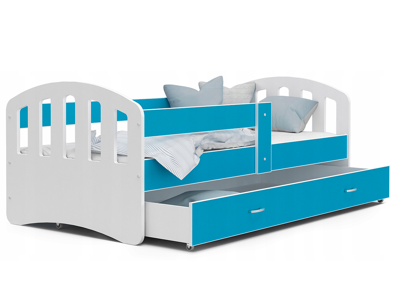 Otroške postelje - Otroška postelja Happy Premium + GRATIS LEŽIŠČE IZ PENE  - 80x160- MODRA BARVA / 202